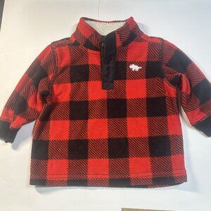 Carter’s Buffalo Plaid Red Black Buffalo Check Fleece Pullover Shirt 6 Months